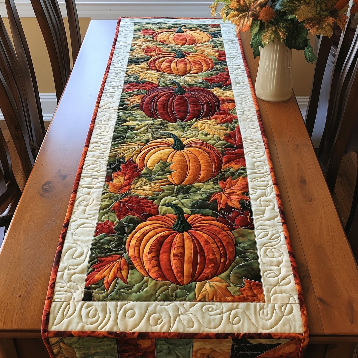 Pumpkin Patch with Green Foliage Table Runner - Made to Order TABLE928