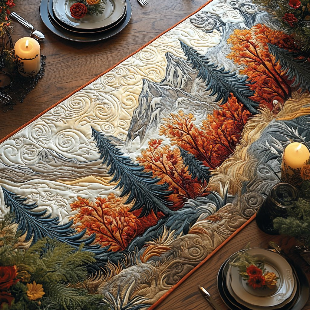 Pine Trees with Autumn Leaves Table Runner - Made to Order TABLE928