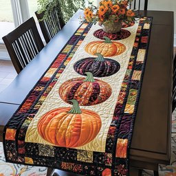 Pumpkin Stack on Cream Panel Table Runner - Made to Order TABLE928