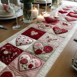 Pink Heart Blocks with Berries Table Runner - Made to Order TABLE928