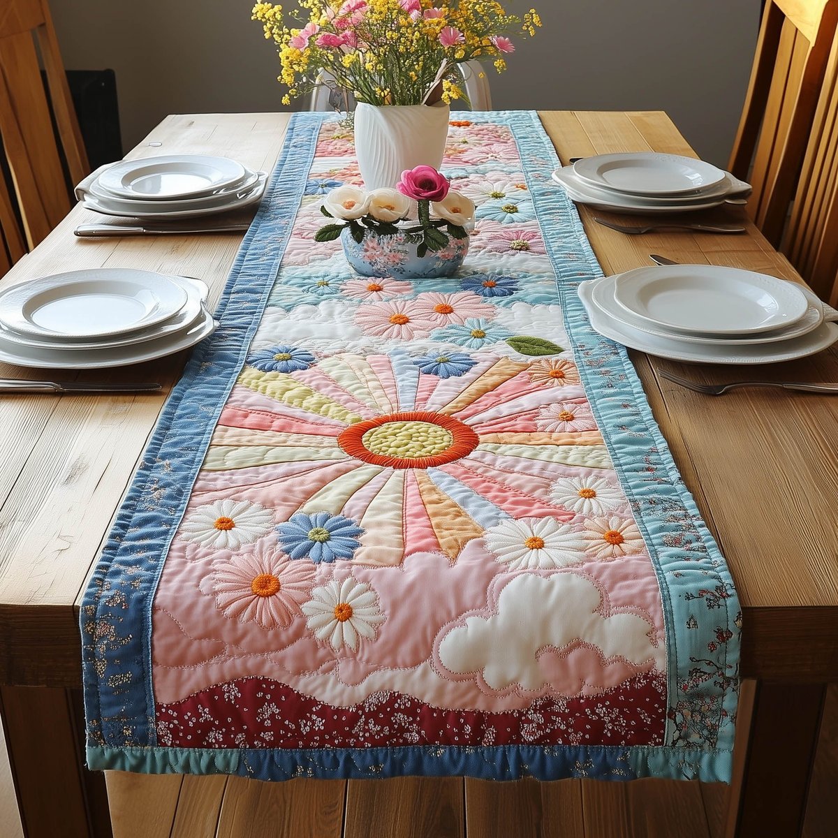 Pink Clouds and Daisies Under Sun Table Runner - Made to Order TABLE928