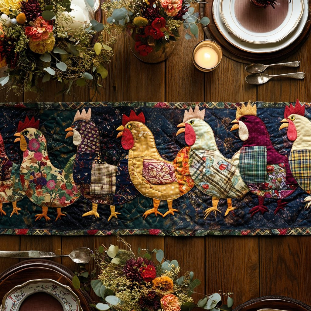 Plaid Hens on Navy Table Runner - Made to Order TABLE928
