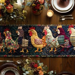 Plaid Hens on Navy Table Runner - Made to Order TABLE928