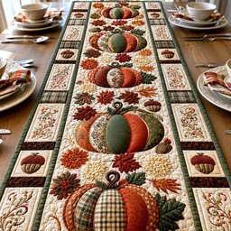 Pumpkin Blocks with Autumn Leaves Table Runner - Made to Order TABLE928