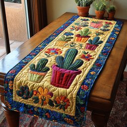 Potted Cactus Garden on Gold Table Runner - Made to Order TABLE928