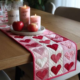 Pink and Red Patchwork Hearts Table Runner - Made to Order TABLE928