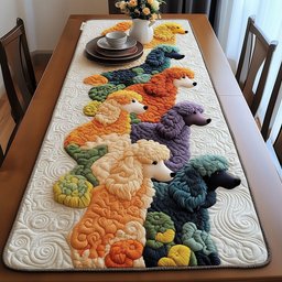 Poodles in Orange Green and Purple Table Runner - Made to Order TABLE928