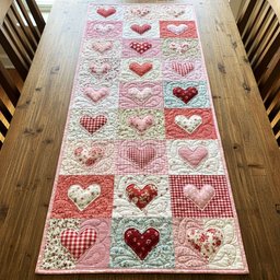 Pink Heart Squares Patchwork Table Runner - Made to Order TABLE928