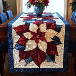 Poinsettia Star on Navy Table Runner - Made to Order TABLE928