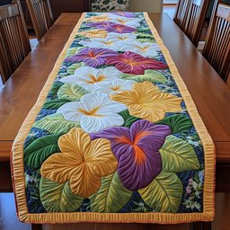 Plumeria with Purple Hibiscus Table Runner - Made to Order TABLE928
