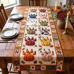 Pumpkin Blocks in Cream and Gold Table Runner - Made to Order TABLE928