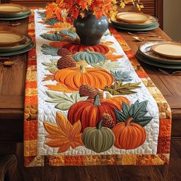 Pumpkins and Leaves with Orange Border Table Runner - Made to Order TABLE928