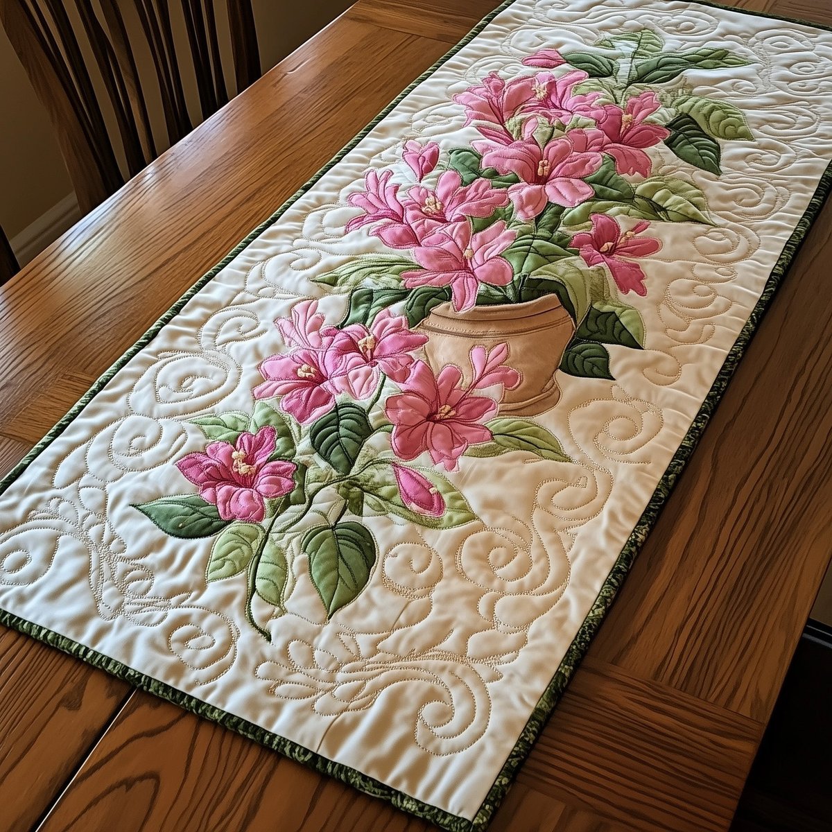 Pink Lilies on Ivory Quilting Table Runner - Made to Order TABLE928