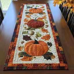 Pumpkin Pair with Oak Leaves Table Runner - Made to Order TABLE928