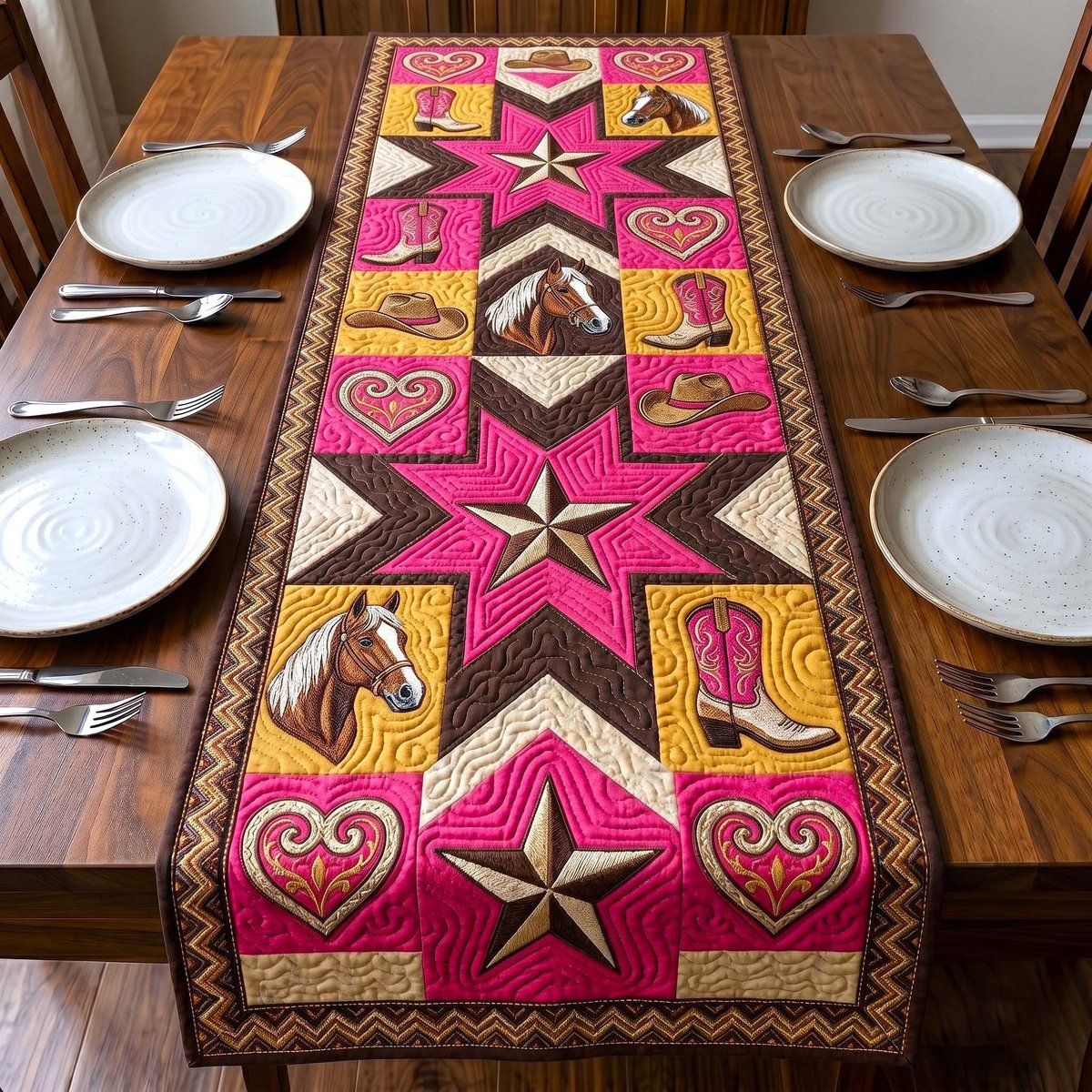 Pink Western Star with Horse Table Runner - Made to Order TABLE928