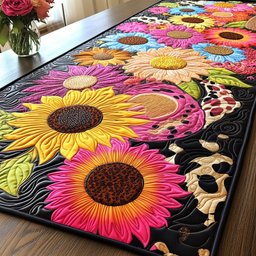 Pink and Yellow Sunflowers with Cow Print Table Runner - Made to Order TABLE928