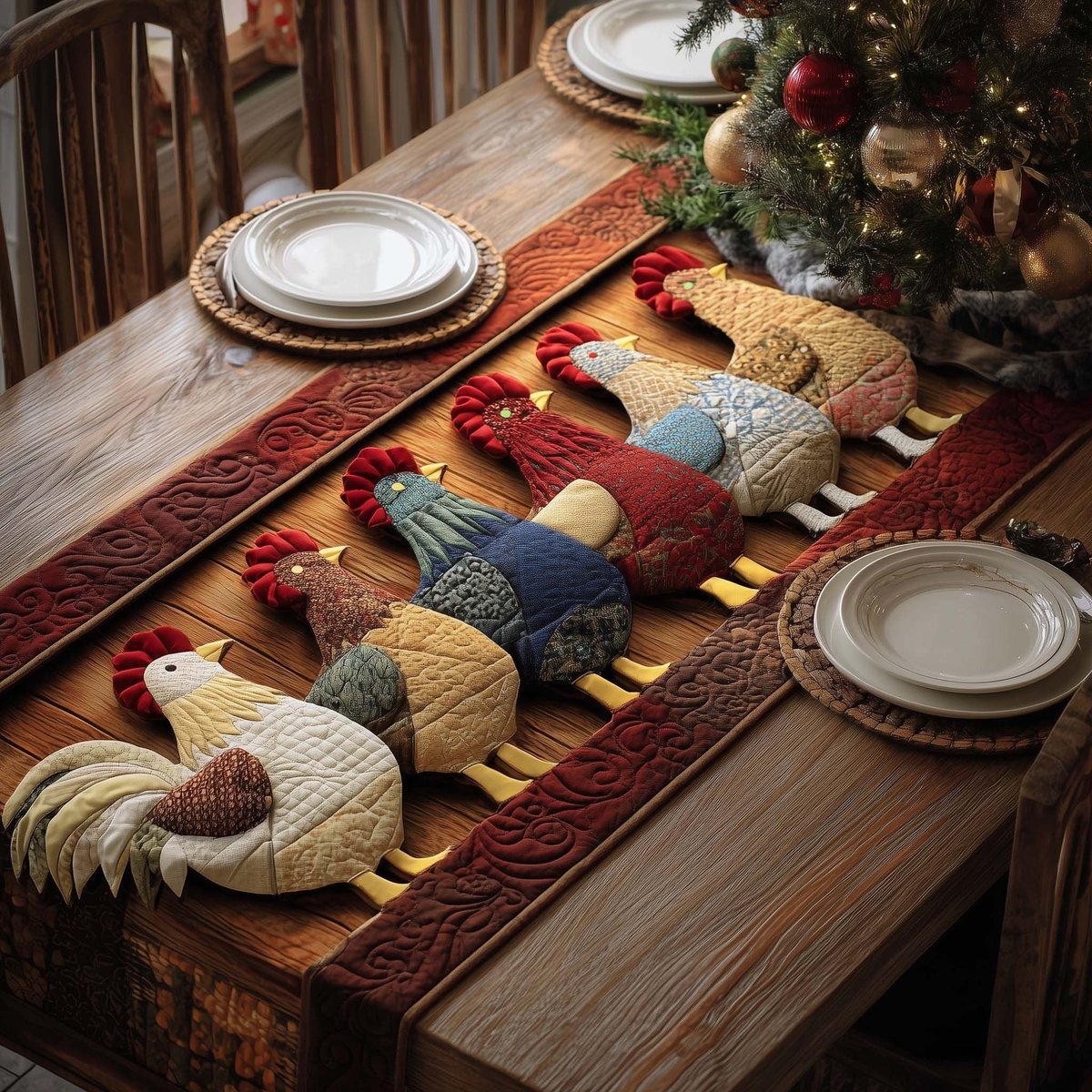 Plump Hens in a Row Table Runner - Made to Order TABLE928