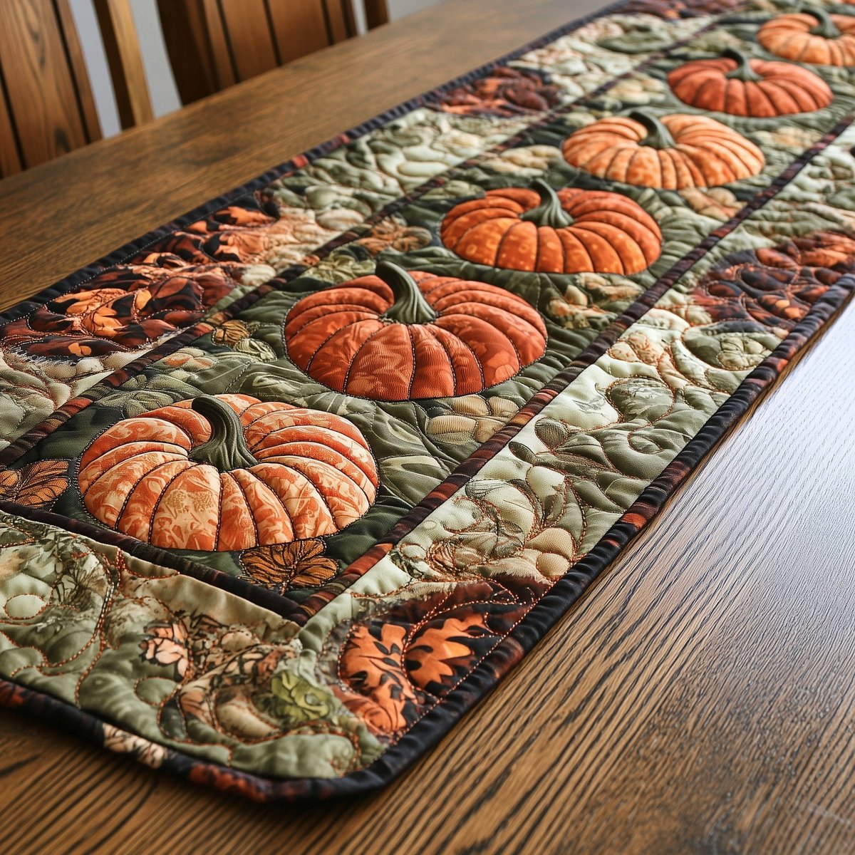Pumpkin Pile with Autumn Foliage Table Runner - Made to Order TABLE928