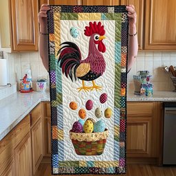 Plum Rooster with Floating Easter Eggs Table Runner - Made to Order TABLE928