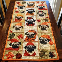 Pugs in Scarves Between Leaf Blocks Table Runner - Made to Order TABLE928