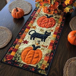 Pumpkin Black Cat Table Runner - Made to Order TABLE928