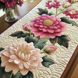 Pink Dahlia Bloom Table Runner - Made to Order TABLE928