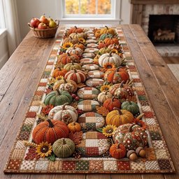 Pumpkin Pile on Checkered Border Table Runner - Made to Order TABLE928