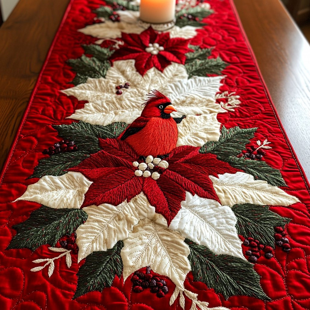 Poinsettia Cardinal Table Runner - Made to Order TABLE928