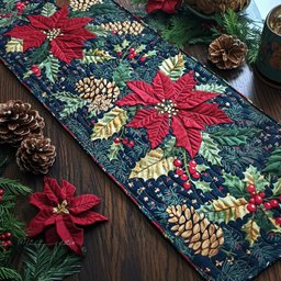 Poinsettia Holiday Elegance Table Runner - Made to Order TABLE928