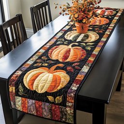 Pumpkins and Bats on Black Table Runner - Made to Order TABLE928