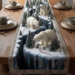 Polar Bears on Snowy Cliff Table Runner - Made to Order TABLE928