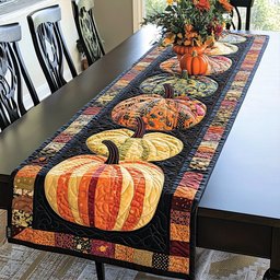 Pumpkins and Gourds on Black Table Runner - Made to Order TABLE928