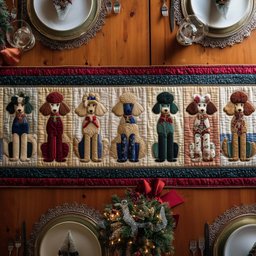 Poodle Row with Ribbon Bows Table Runner - Made to Order TABLE928