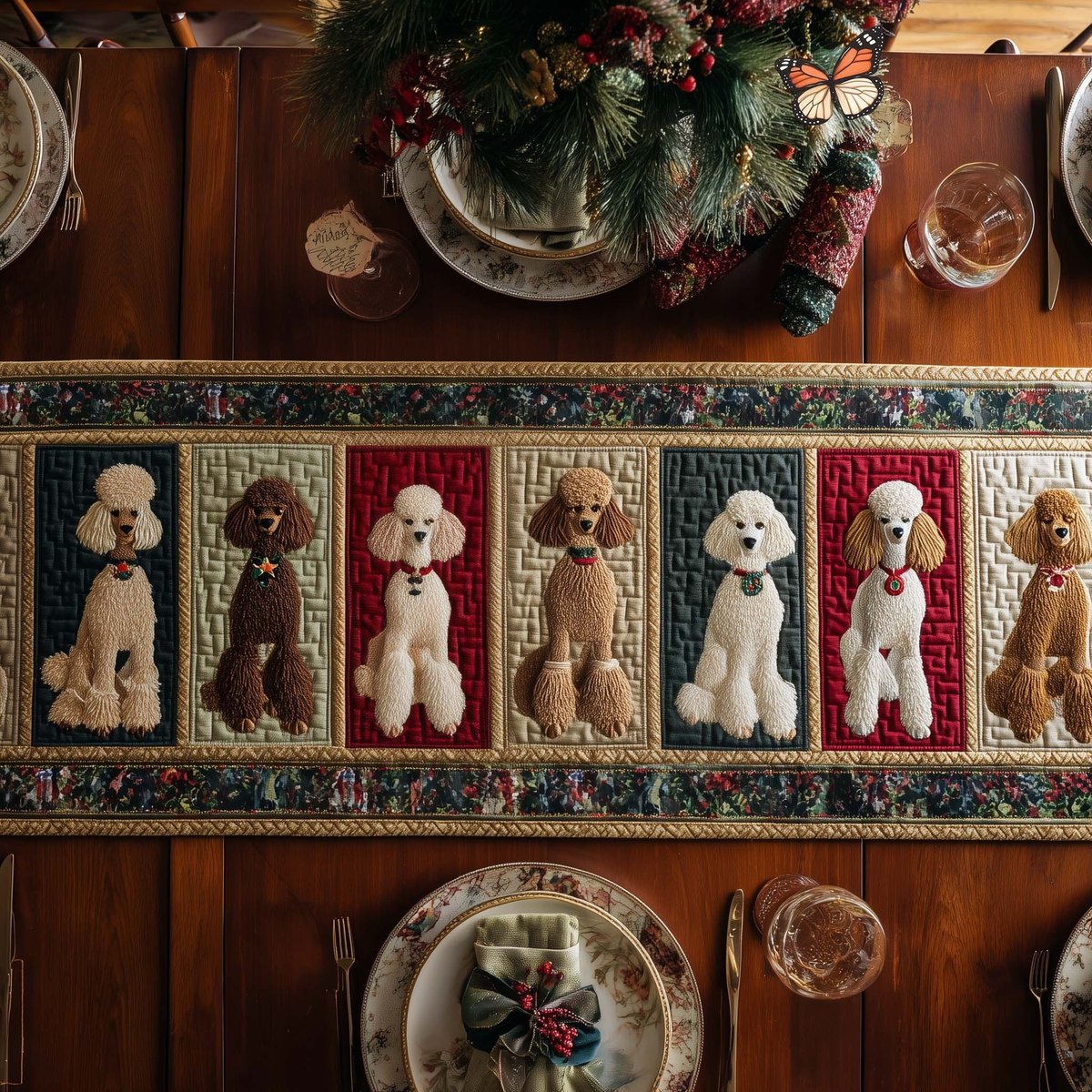 Poodles in Cream Panels Table Runner - Made to Order TABLE928