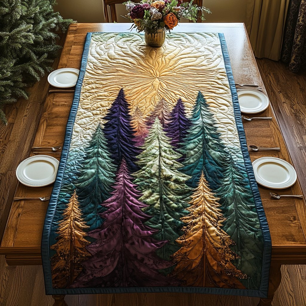 Pine Trees on Gold Table Runner - Made to Order TABLE928