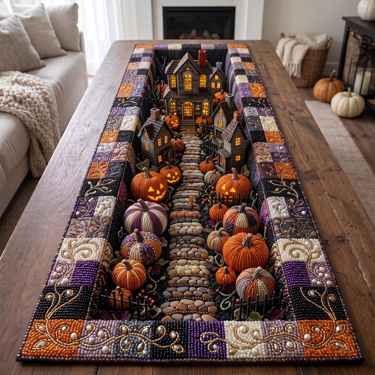 Pumpkin Village Table Runner - Made to Order TABLE928