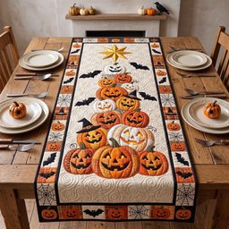 Pumpkin Stack with Bats and Star Table Runner - Made to Order TABLE928
