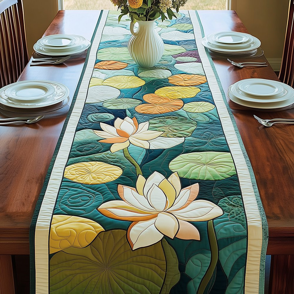 Pale Lotus and Yellow Buds Table Runner - Made to Order TABLE928