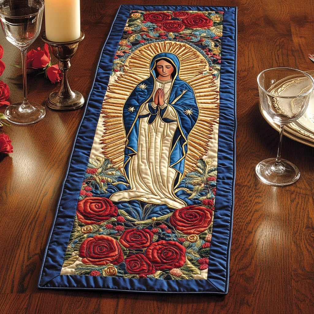 Our Lady with Red Roses Table Runner - Made to Order TABLE928