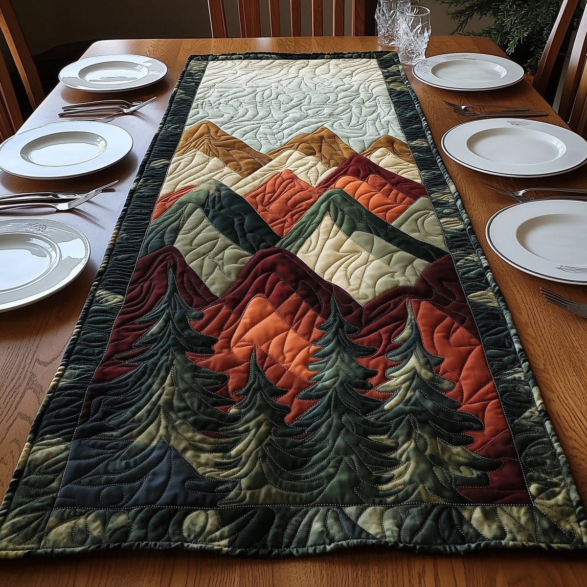 Orange Summits over Dark Firs Table Runner - Made to Order TABLE928