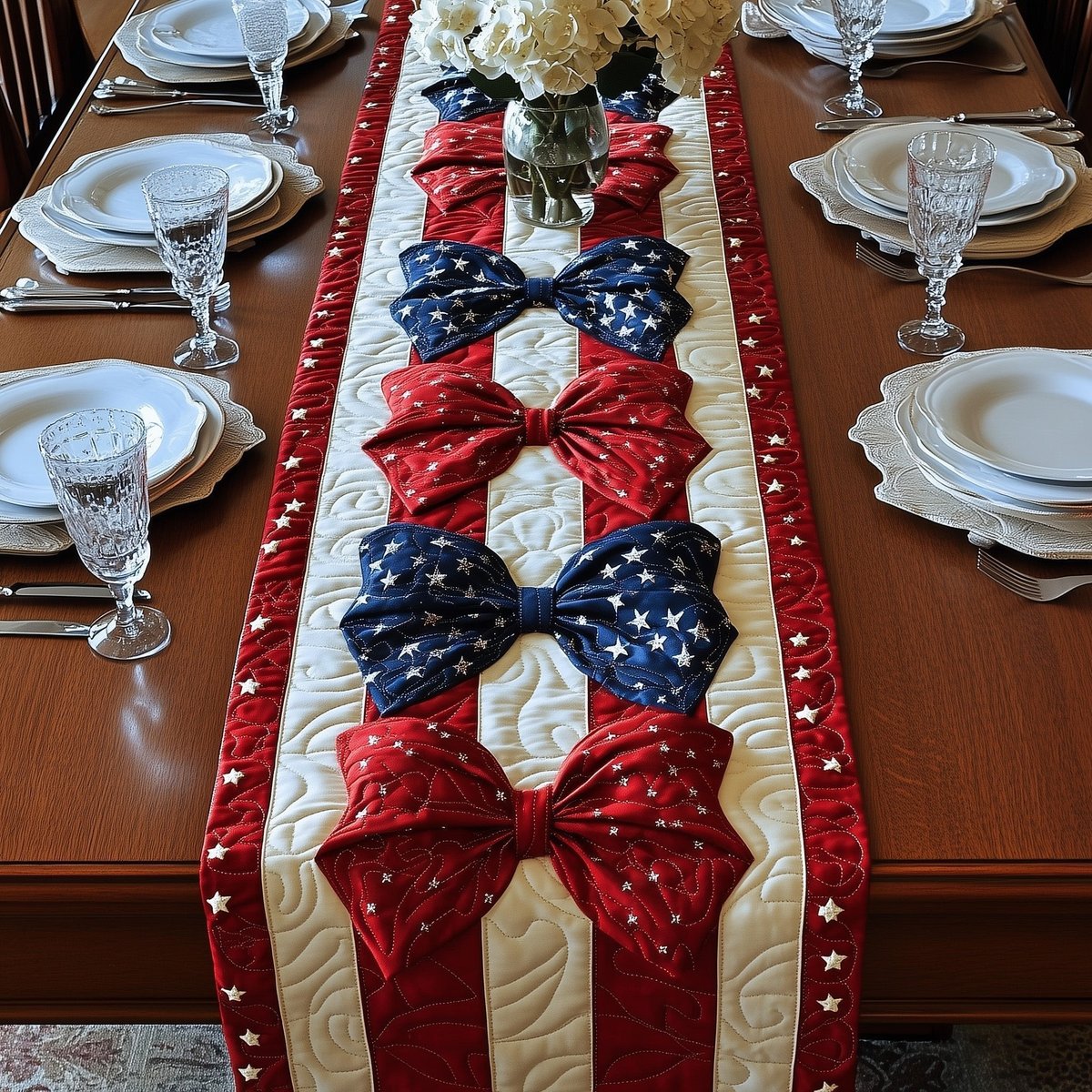 Patriotic Bows on Flag Stripes Table Runner - Made to Order TABLE928