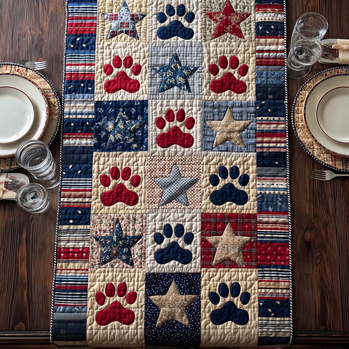 Paw Prints and Stars Patchwork Table Runner - Made to Order TABLE928