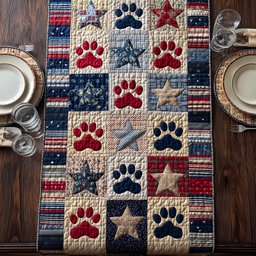 Paw Prints and Stars Patchwork Table Runner - Made to Order TABLE928