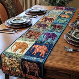 Patchwork Elephant Parade Table Runner - Made to Order TABLE928