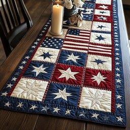Patriotic Star Blocks with Flag Table Runner - Made to Order TABLE928
