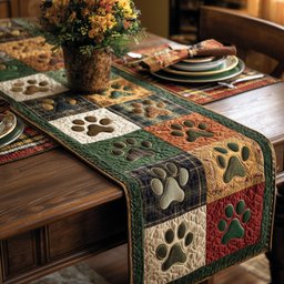 Paw Prints in Green and Brown Table Runner - Made to Order TABLE928
