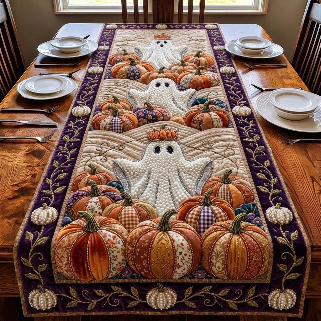Pearl Ghost Pumpkin Hollow Table Runner - Made to Order TABLE928