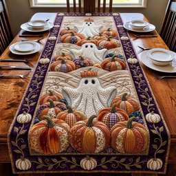 Pearl Ghost Pumpkin Hollow Table Runner - Made to Order TABLE928