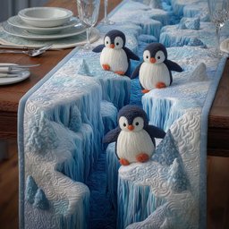 Penguins Peering Over Ice Cliff Table Runner - Made to Order TABLE928