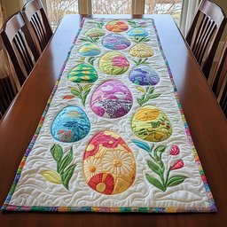 Patchwork Easter Eggs on Cream Table Runner - Made to Order TABLE928
